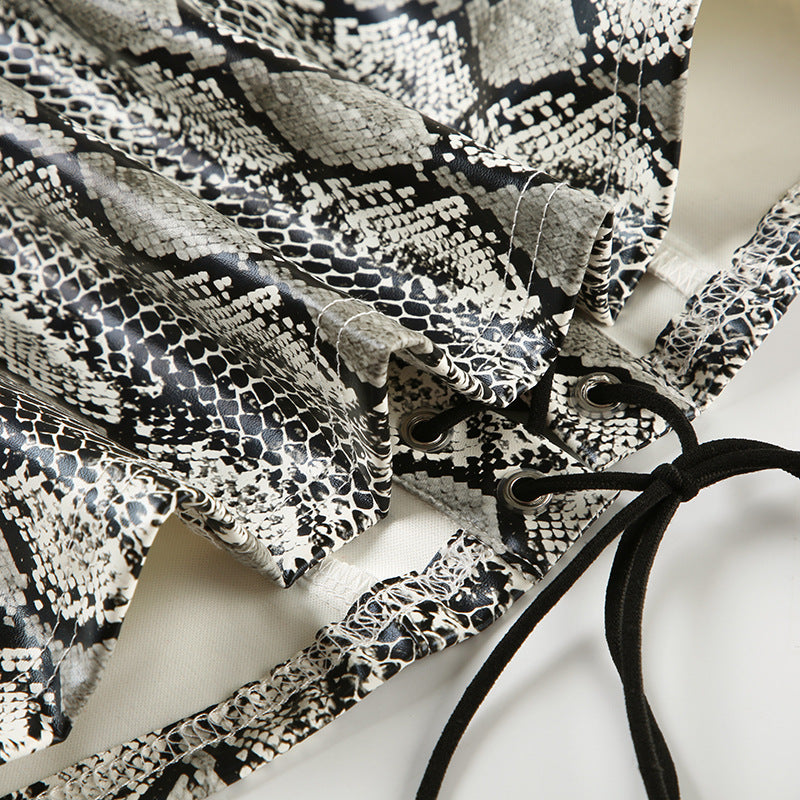 Spice Girl Snake - Print Lace - Up Bandeau Corset