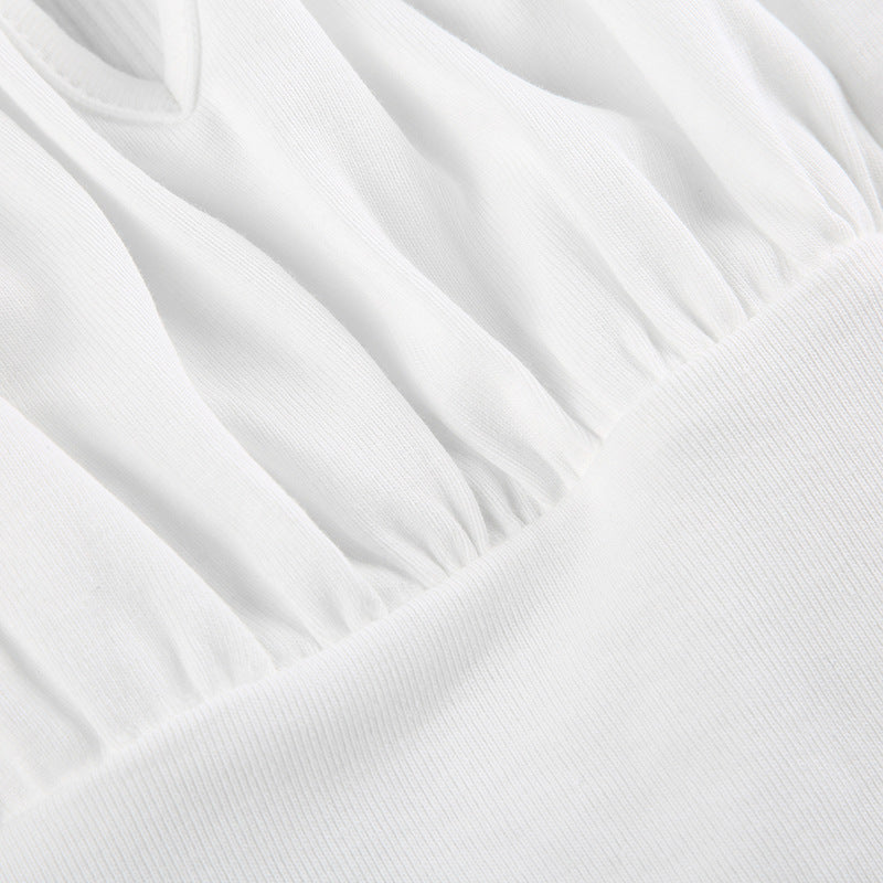 Lace Square - Neck Tie - Up Slim Long - Sleeve Top