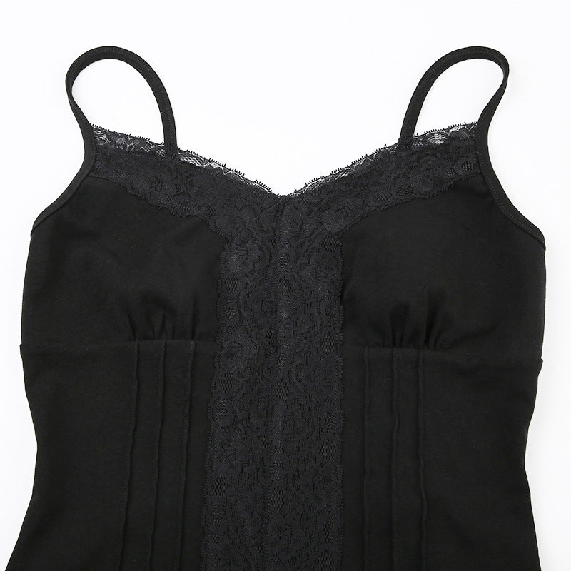 Lace - Paneled Dark Halter Corset Top