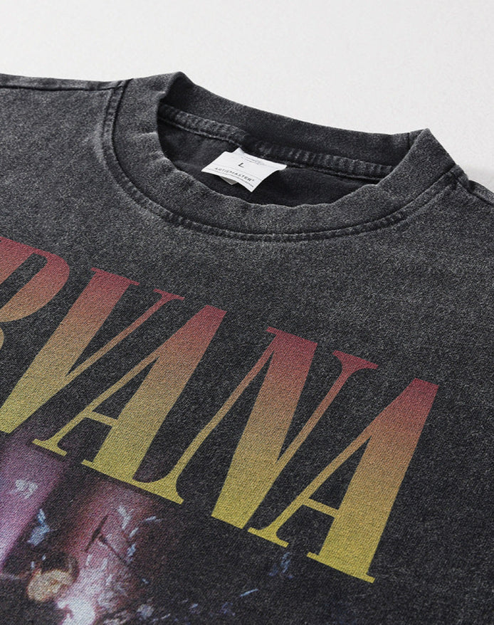 Washed Vintage Nirvana - Band - Printed T - Shirt