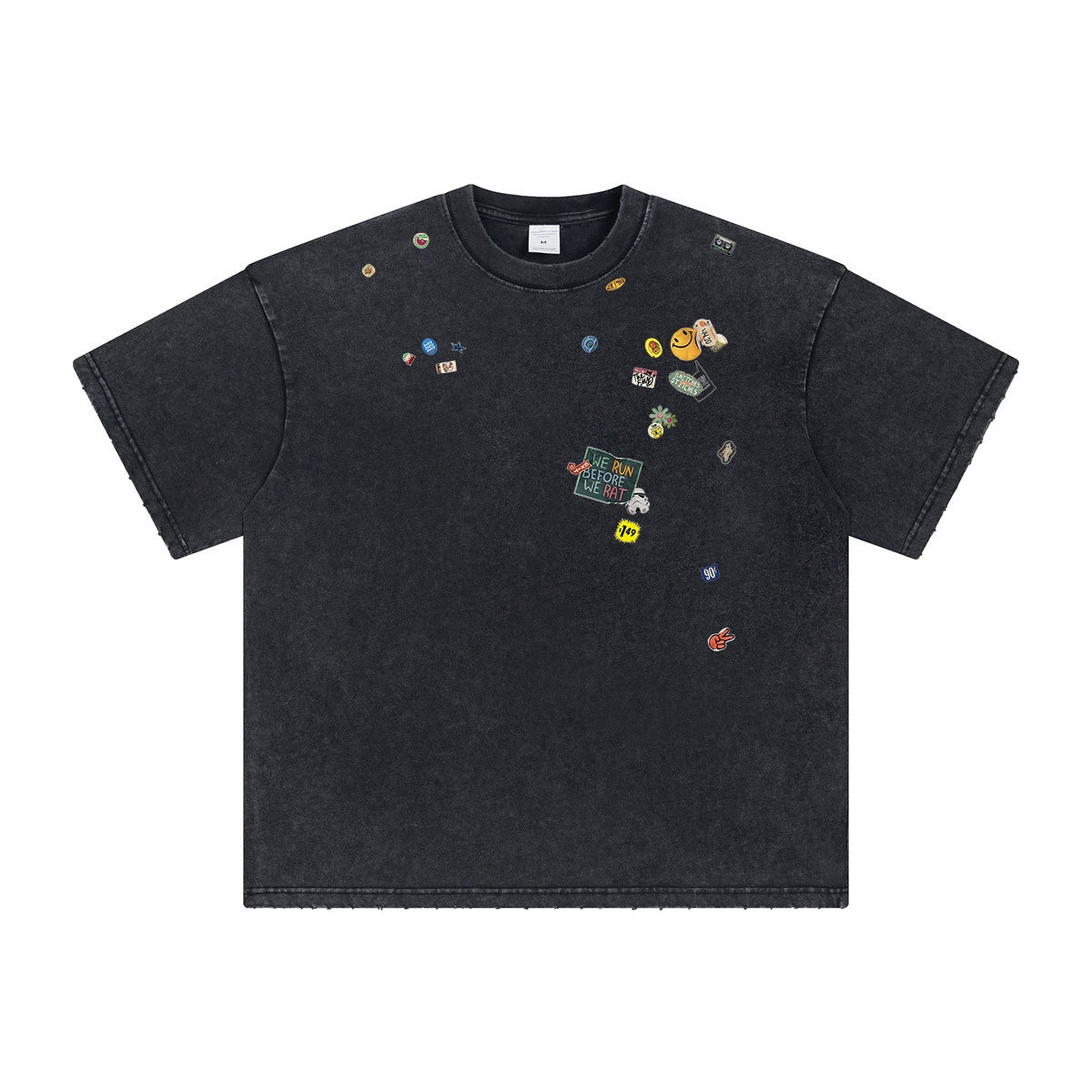 Fun & Stylish Washed Distressed Printed Short-Sleeve T-Shirt