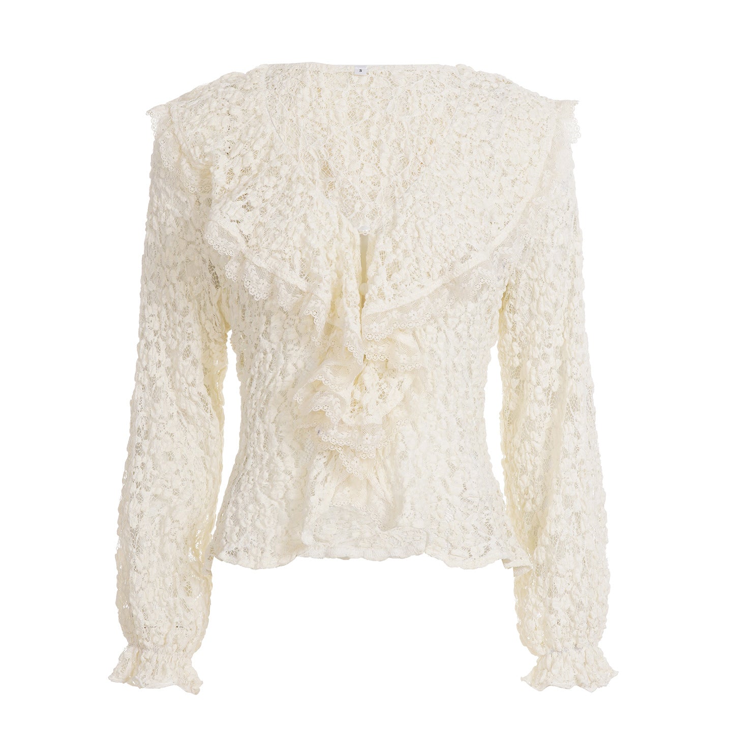Lace Ruffled V - Neck Crop Cardigan