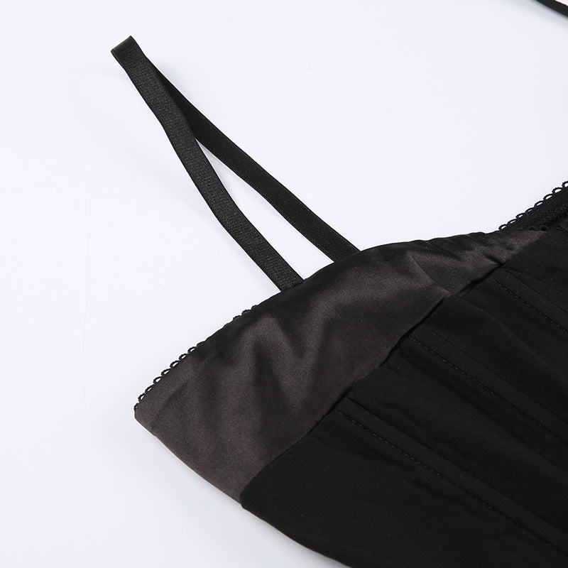 Dark - Style Satin - Spliced Halter Corset