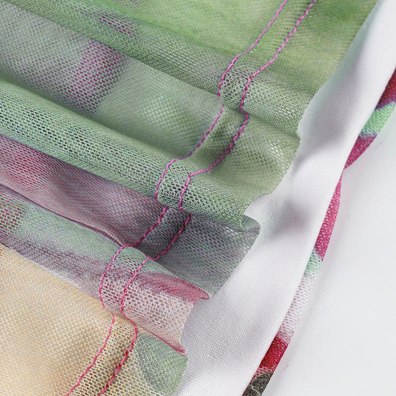 Vacation - style Floral Sheer Tie - Up Camisole