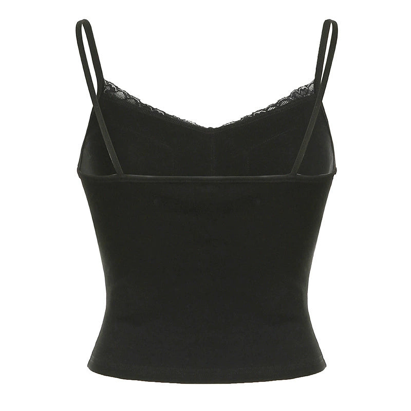 Lace - Paneled Dark Halter Corset Top