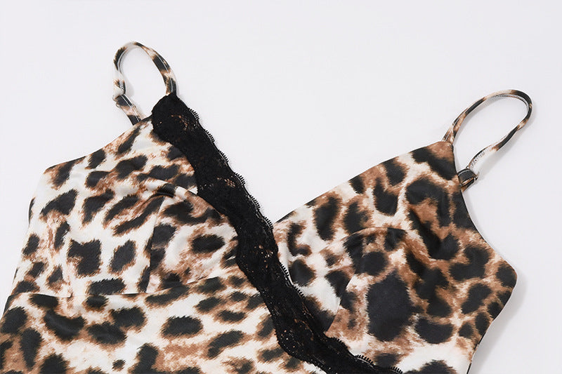Vintage Leopard Print Lace Slip Dress