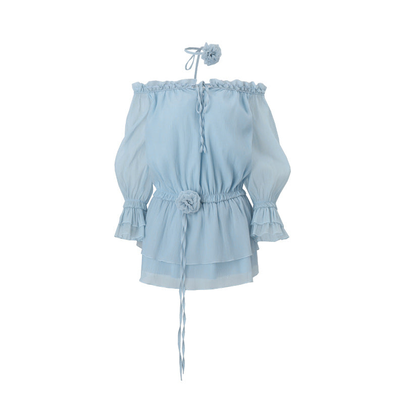 Flower - Embellished Off - Shoulder Chiffon Top