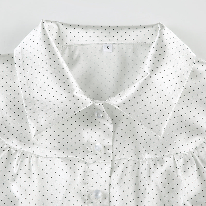 Vintage Polka Dot Satin Blouse with Belt