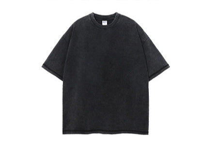 Vintage Distressed Washed Loose-Fit Small-Collar Batik T-Shirt