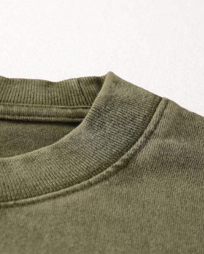 Vintage Distressed Washed Loose-Fit Small-Collar Batik T-Shirt