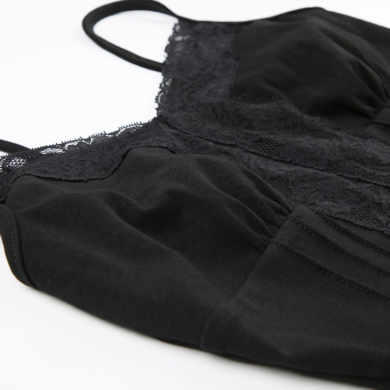 Lace - Paneled Dark Halter Corset Top