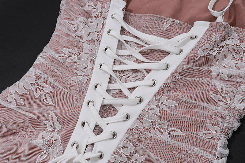 Lace Sheer - Sleeve Waist - Cinched Maxi Dress