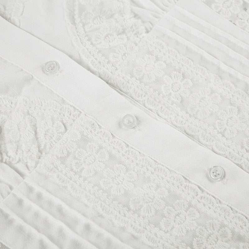 Lace - Trimmed Corset Top with Ruffled Sleeves