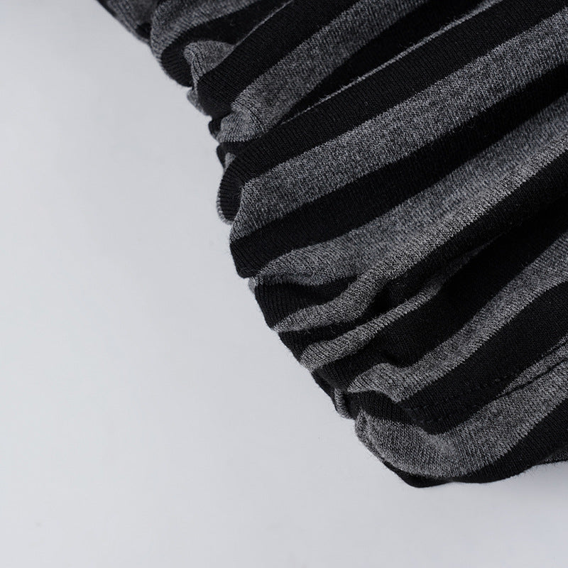 Romantic Striped Off - Shoulder Flared - Sleeve Crop Top