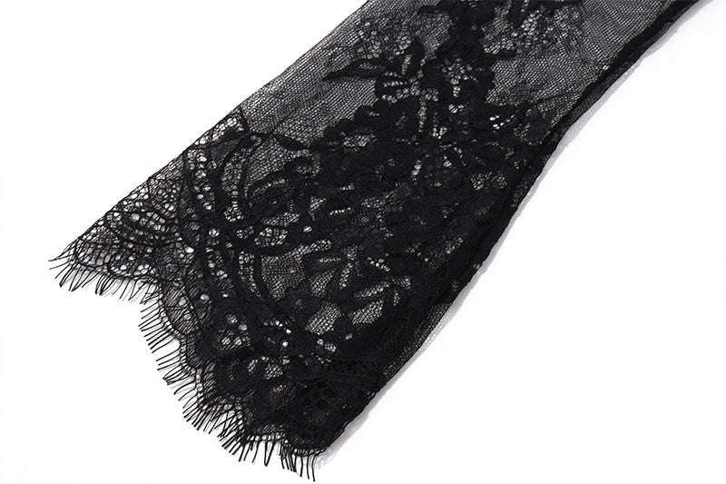 Lace Sheer - Sleeve Waist - Cinched Maxi Dress