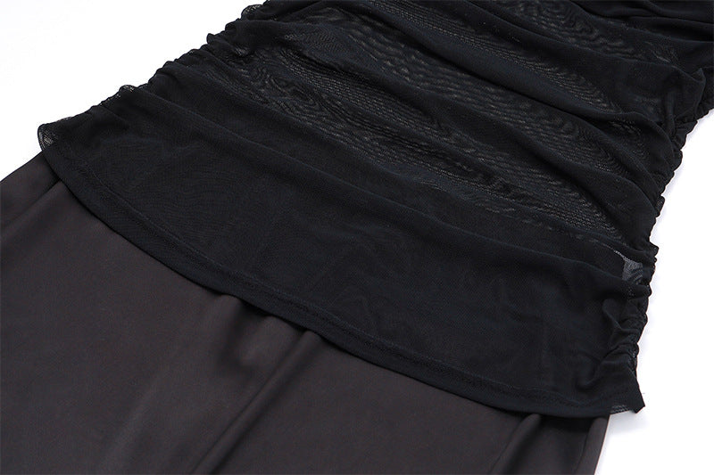 Sheer - Paneled Slip Satin Maxi Dress