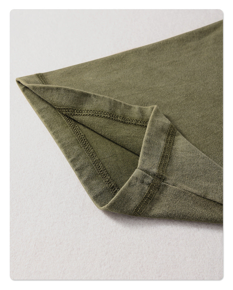 Vintage Distressed Washed Loose-Fit Small-Collar Batik T-Shirt