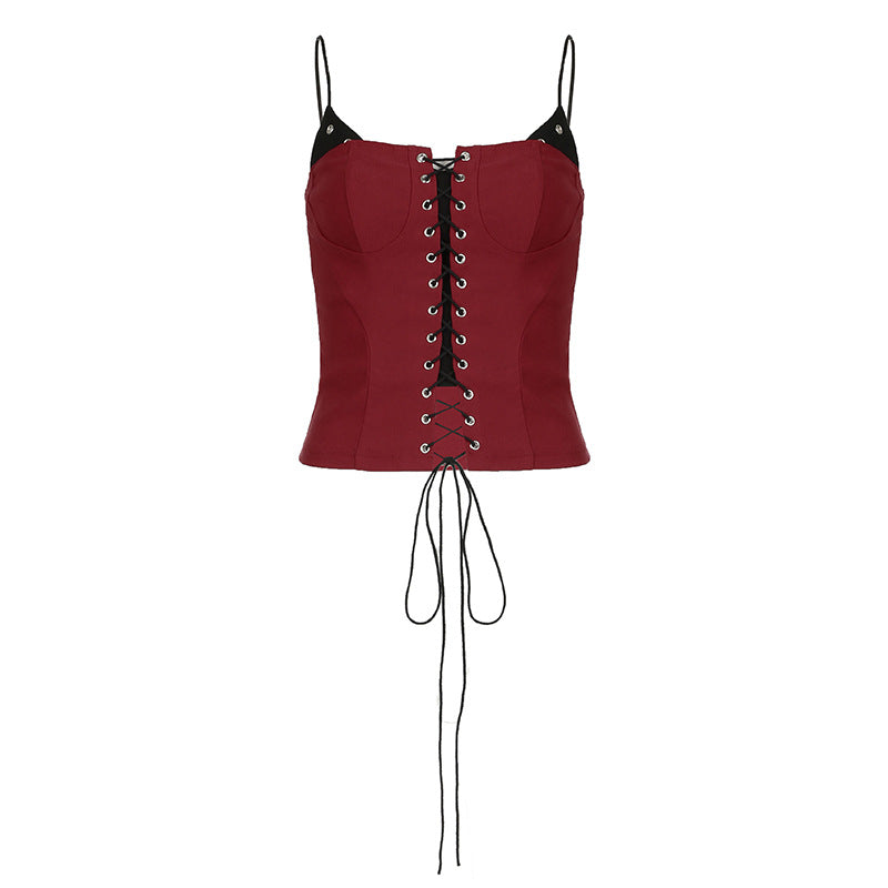 Gothic Allure Red - Black Contrast Lace Corset