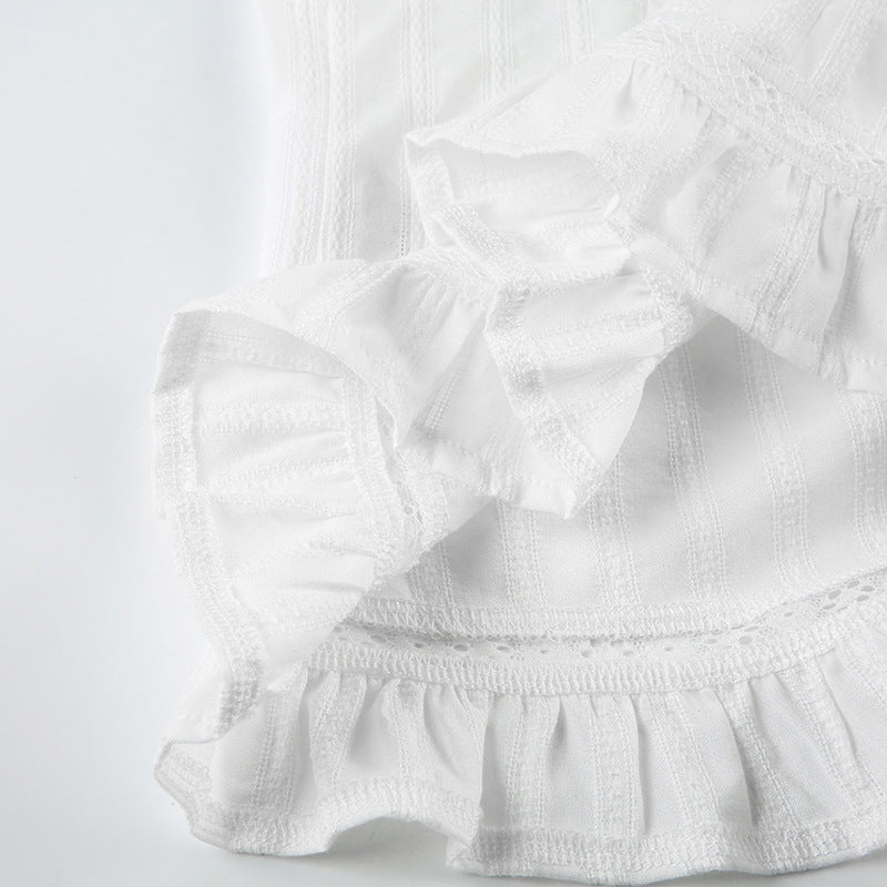 Lace - Trimmed Button - Down White Camisole Top