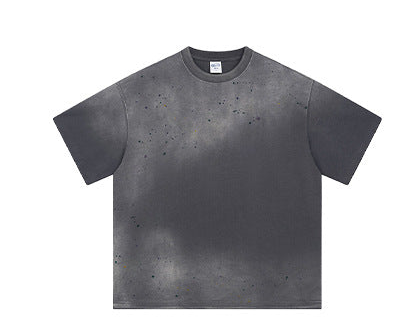 Ink-Splashed Spray-Dyed Distressed Washed Vintage T-Shirt