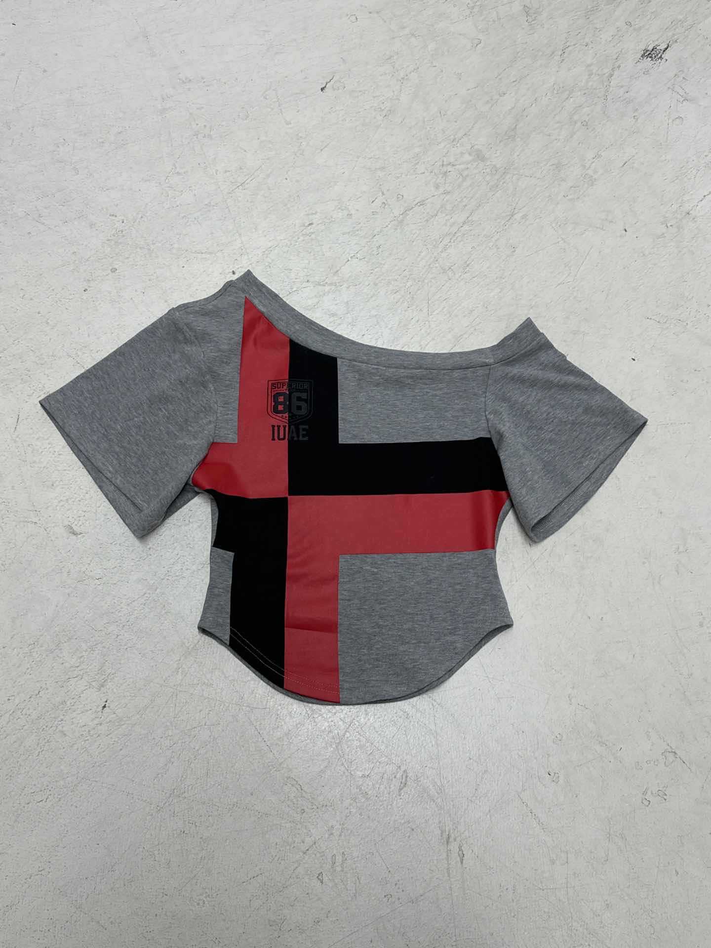 Street - Style Color - Block Paneled Off - Shoulder Crop Top