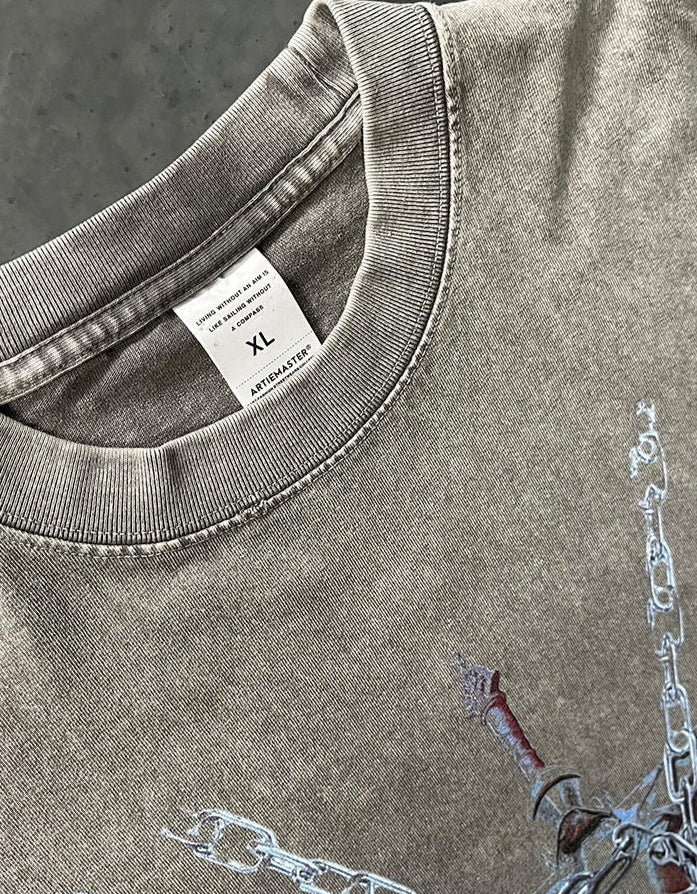 Pure Cotton Heavy - Weight Washed Printed T - Shirt