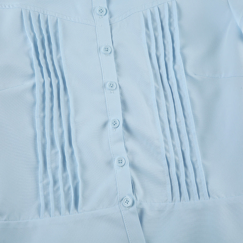 Elegant Collared Ruched White Blouse