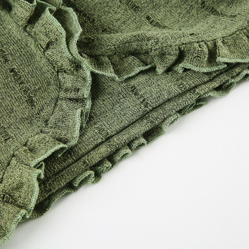 Vintage Ruffle - Trimmed Knit Crop Cardigan