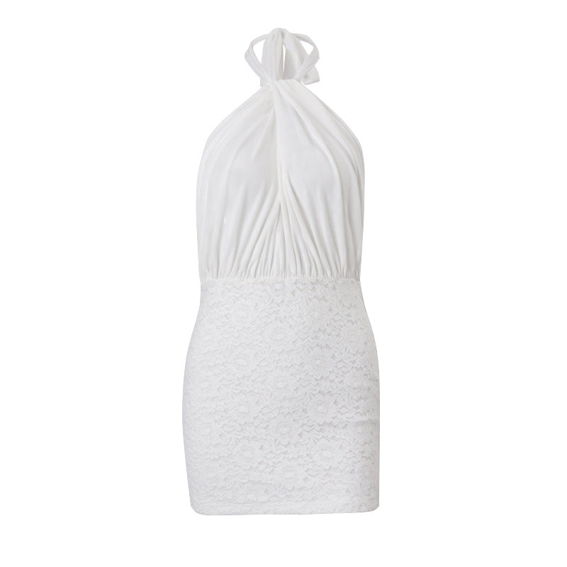 Halter Neck Lace - Paneled Bodycon Dress