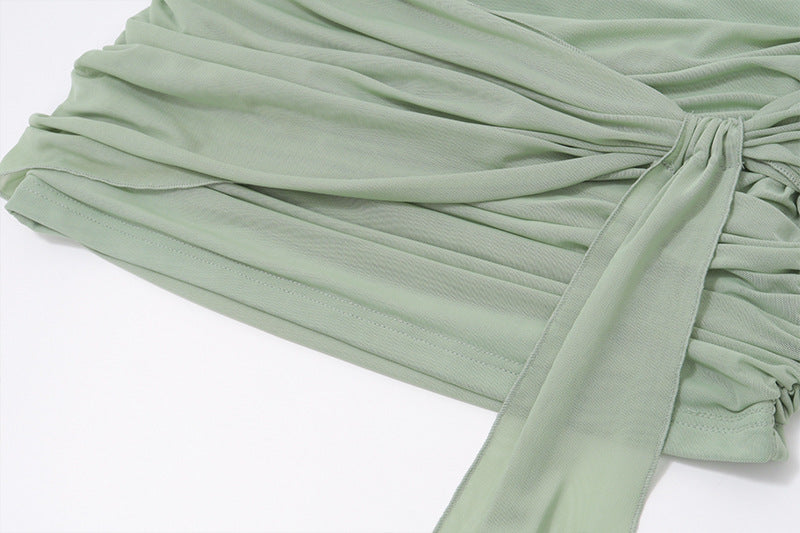 Mint Green Spaghetti Strap Ruched Two - Piece