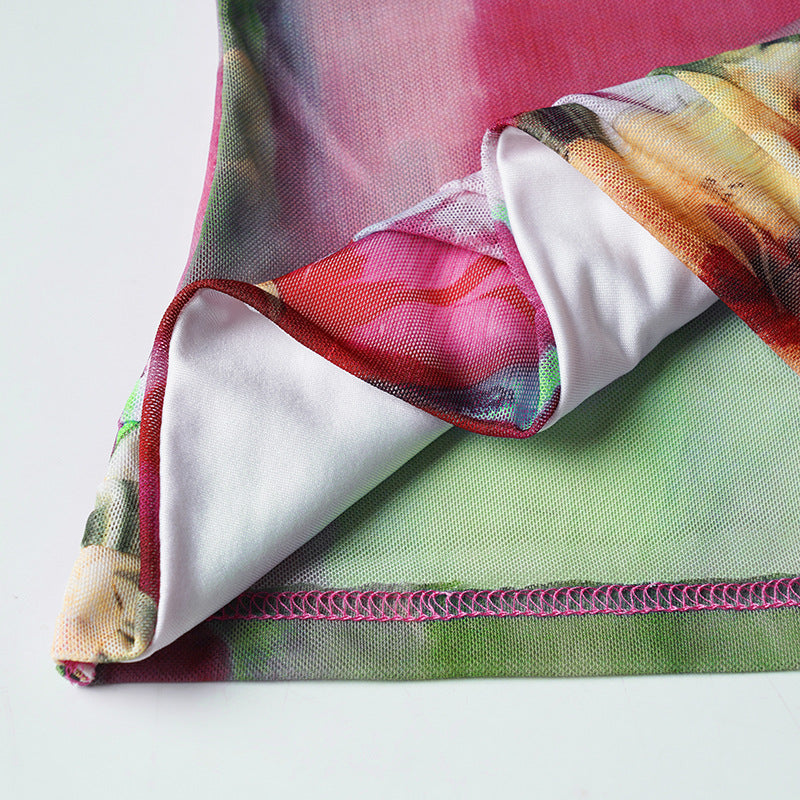 Vacation - style Floral Sheer Tie - Up Camisole