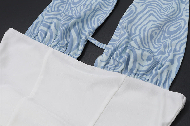 Halter Neck Patchwork Printed Maxi Dress