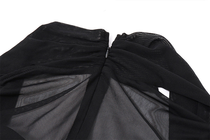 Mesh - Panel Halter Bodycon Dress