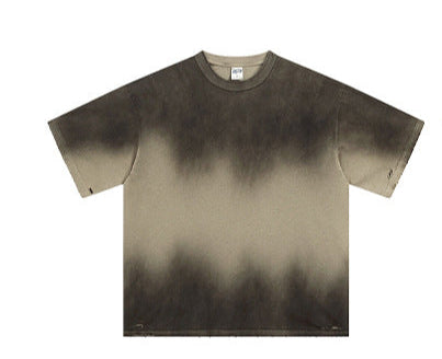 Spray-Dyed Distressed Vintage Washed Ripped T-Shirt