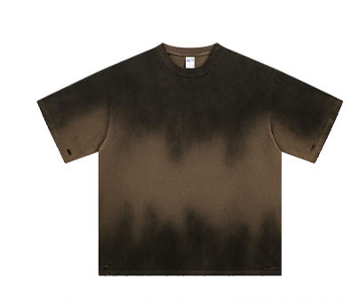 Spray-Dyed Distressed Vintage Washed Ripped T-Shirt