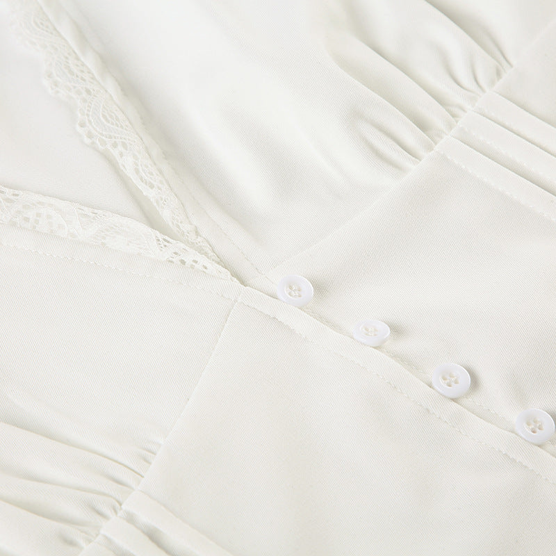 Elegant French V-Neck Lace Top