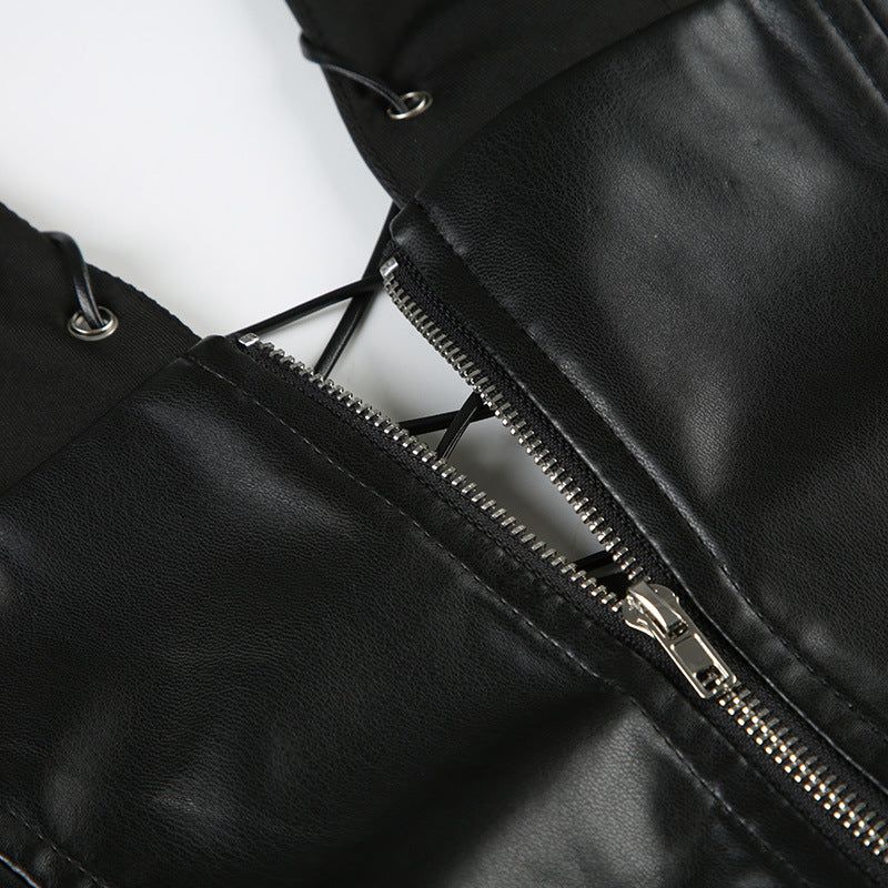 Punk Spice Girl Lace - Up Halter Leather Top