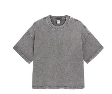 Loose-Fit Cropped Snow-Wash Distressed Essential T-Shirt