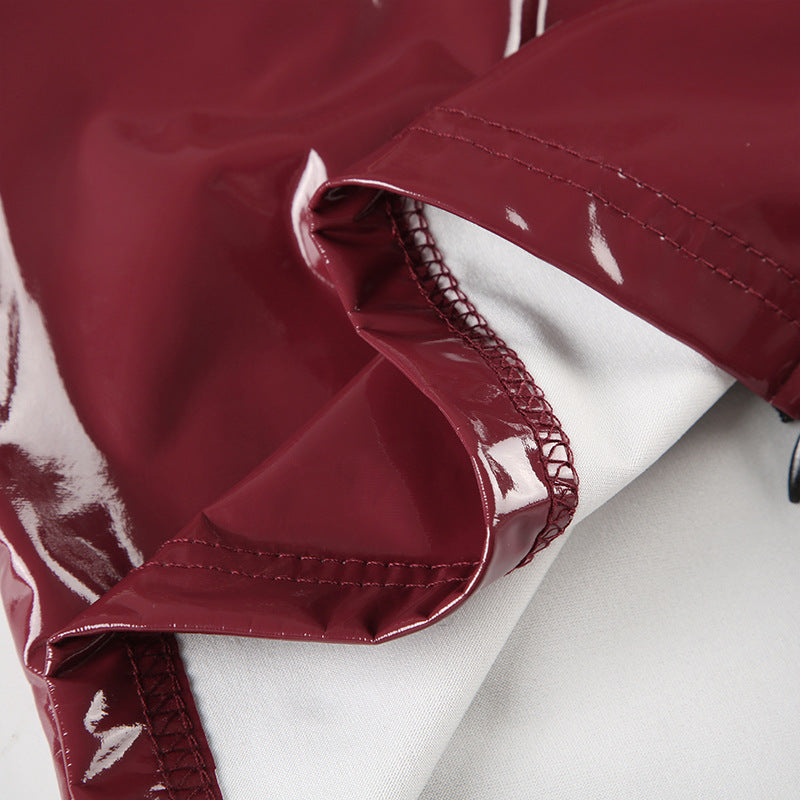 Sexy Patent Leather Metal - Buckle Halter Spice Top