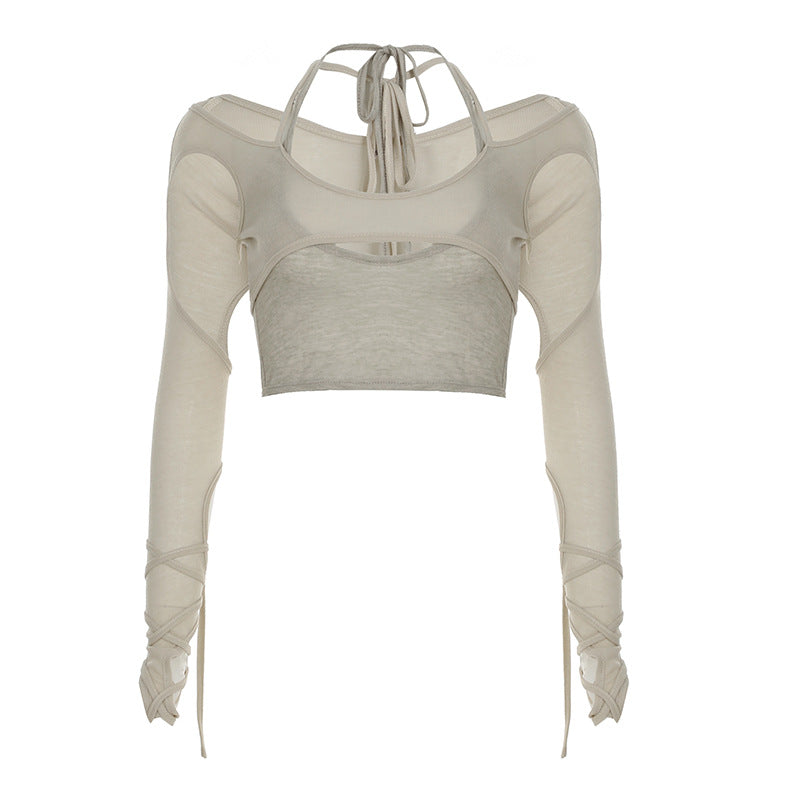 Functional - Style Strappy Cut - Out Long - Sleeve Top