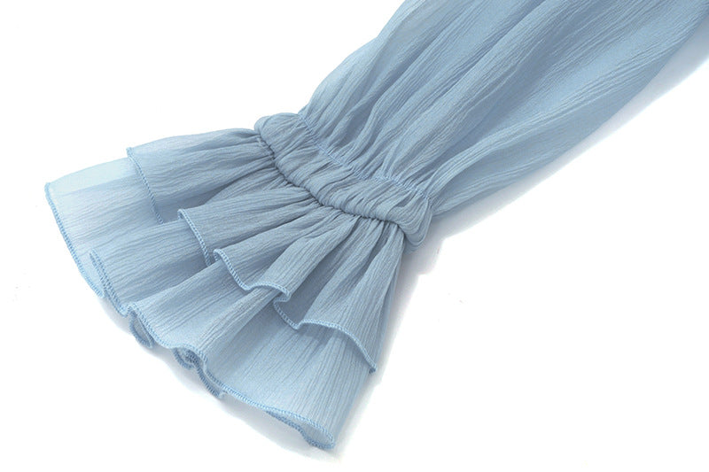 Flower - Embellished Off - Shoulder Chiffon Top