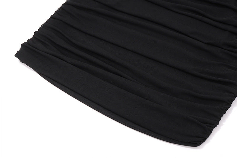 Sheer Halter Neck Ruched Bodycon Dress