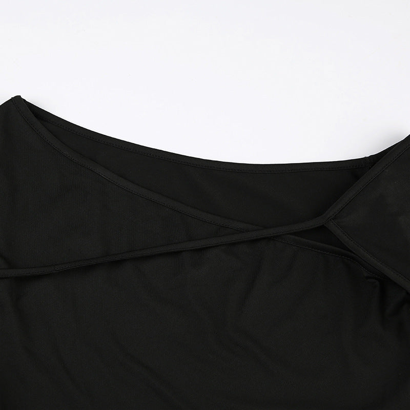 Personalized - Cut Off - Shoulder Hollow - Out Long - Sleeve Crop Top