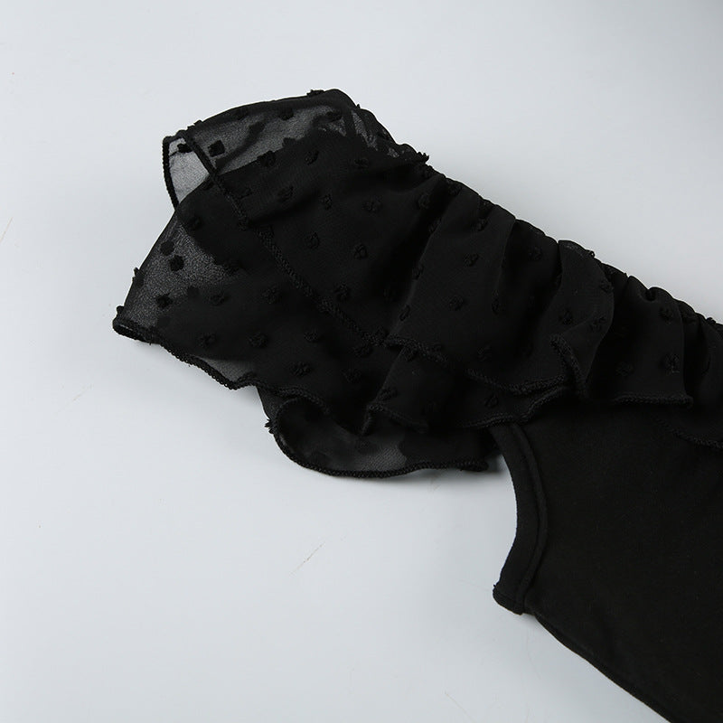 Ruffle - Trimmed Deep - V Sexy Crop Top