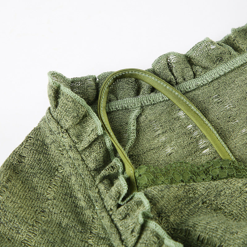 Vintage Ruffle - Trimmed Knit Crop Cardigan