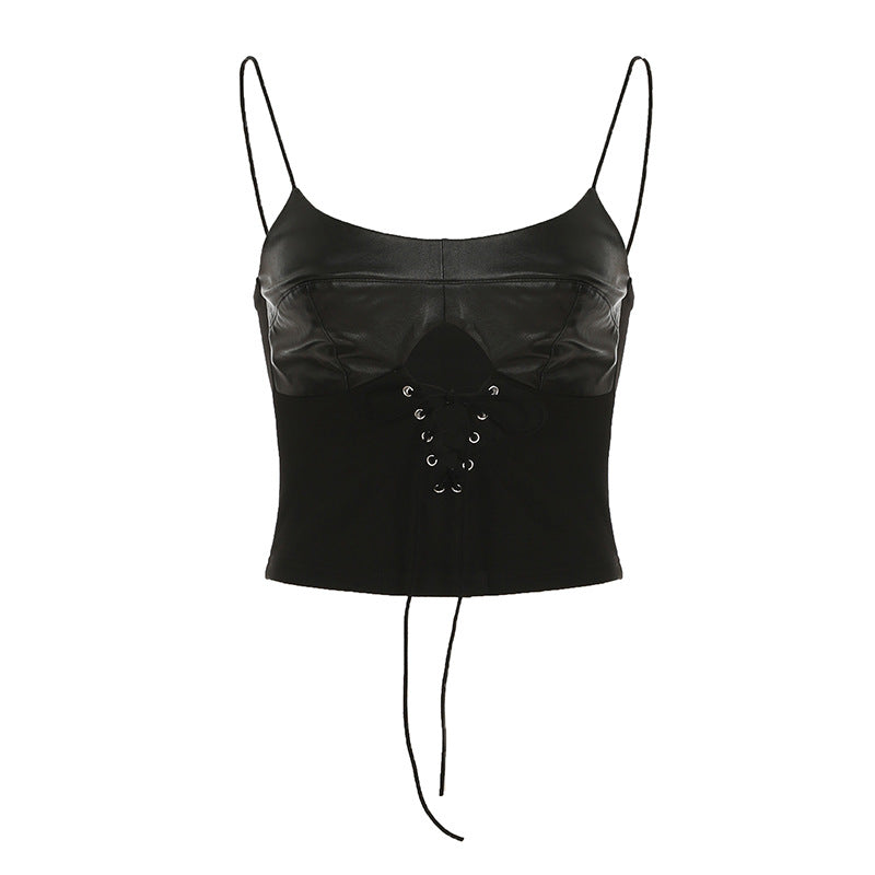 Cool Leather Cut - Out Lace - Up Cami Top