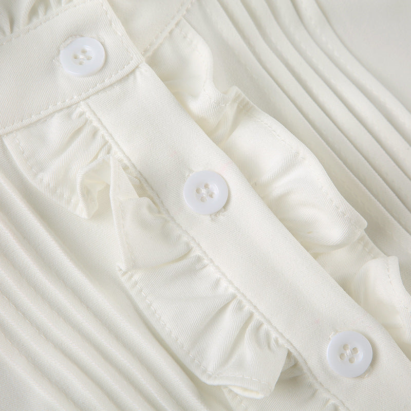 Ruffled Mock Neck Puff - Sleeve Blouse