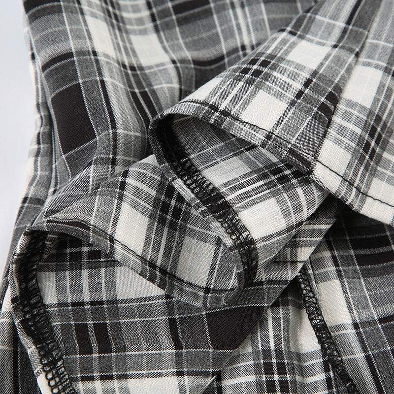 Vintage Plaid Puff - Sleeve Blouse with Ruffles