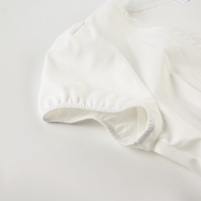 Elegant French V-Neck Lace Top