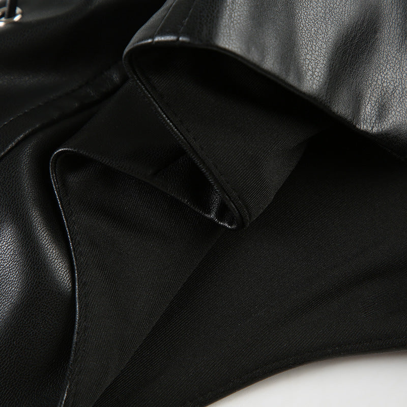 Punk Spice Girl Lace - Up Halter Leather Top